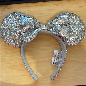 Disney Parks Silver Sequin Mouse Ears Headband